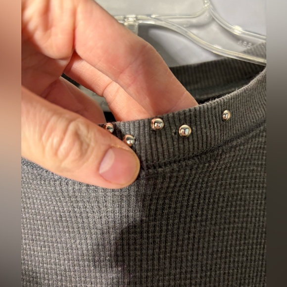 Daydreamer for Free People Waffle Knit Studded Long Sleeve Shirt Size X-Small - Picture 6 of 7